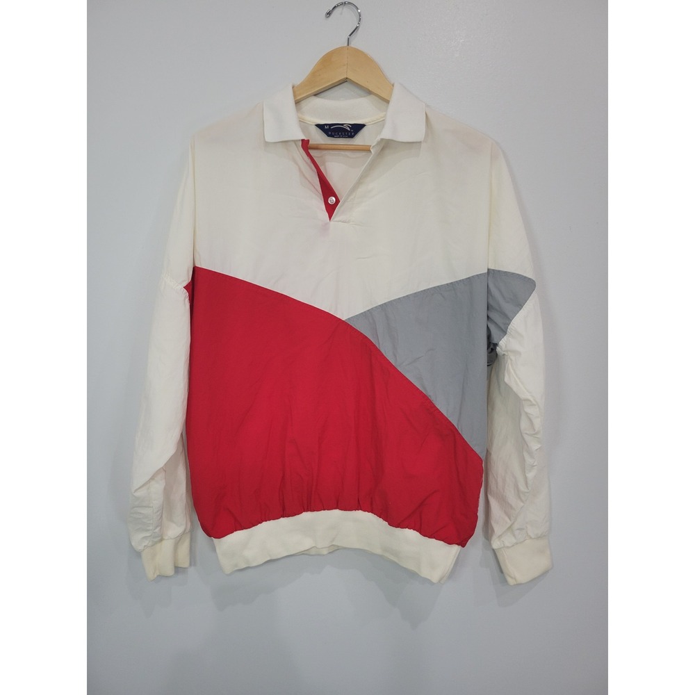 Duckster Polo Windbreaker Men's Medium‎ Color Block Pullover 100% Nylon Retro